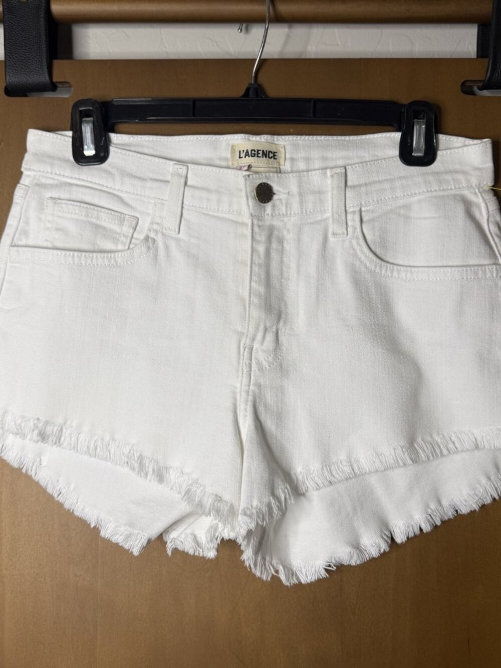 L'AGENCE White Denim Frayed Cutoff Shorts Size 27